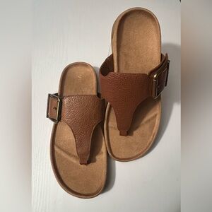 NEW Vionic Emma Leather Sandals Brown Adjustable Comfort Flip Flop Size 8